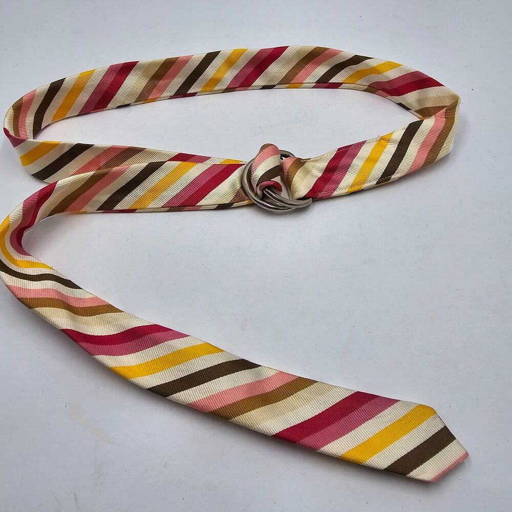 J Crew Striped Silk Ribbon Belt Womens M/L D Ring Buckle Pink Y2K Preppy 46 In